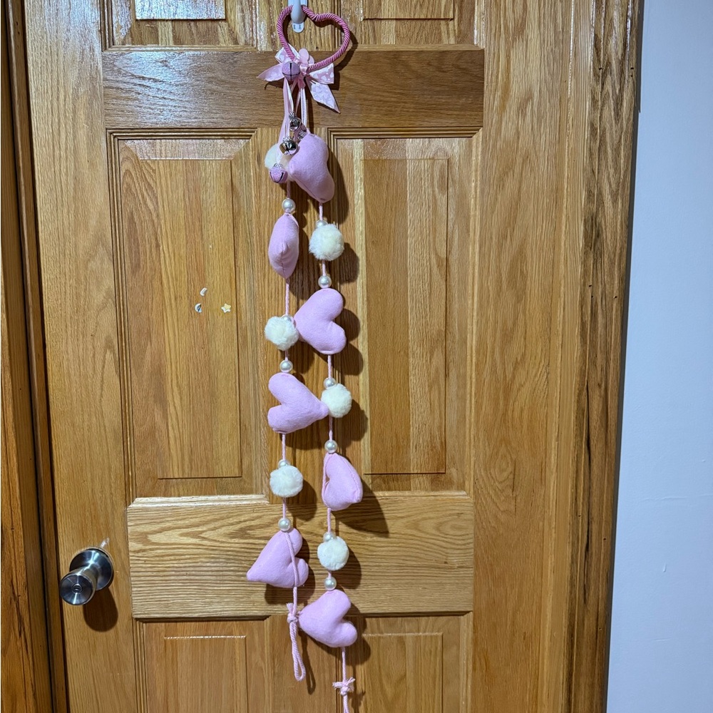 Pink Heart and Pom Pom Hanging Decor